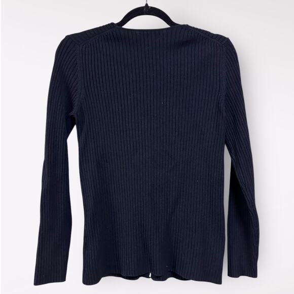 Rena Rowan Petite Large‎ Ribbed Knit Black Sweater Full Zip Holiday Retro Y2K - Picture 5 of 6